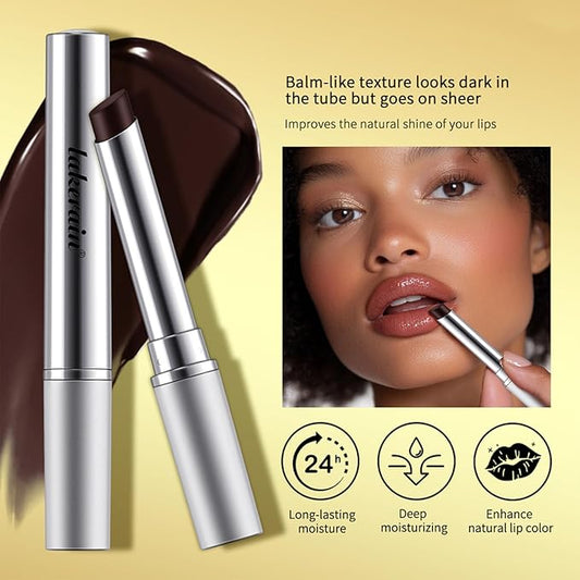 3PCS Honey Lipstick Tinted Lip Balm - Sheer Hydrating Lipstick for All Skin Tones - Moisturizing Lip Color, Nourishing Lip Balm with a Hint of Natural Black Cherry Tint (Black & Nude & Pink)