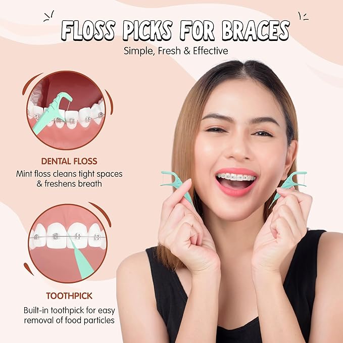 Braces Essentials Bundle Cleaning Kit for Teeth, Portable Orthodontic Toothbrush Kit Oral Care Dental Travel Kit - Sonic Toothbrush Floss Picks Wax Dots- 3pc Bundle-for Kids & Teens & Young Adults