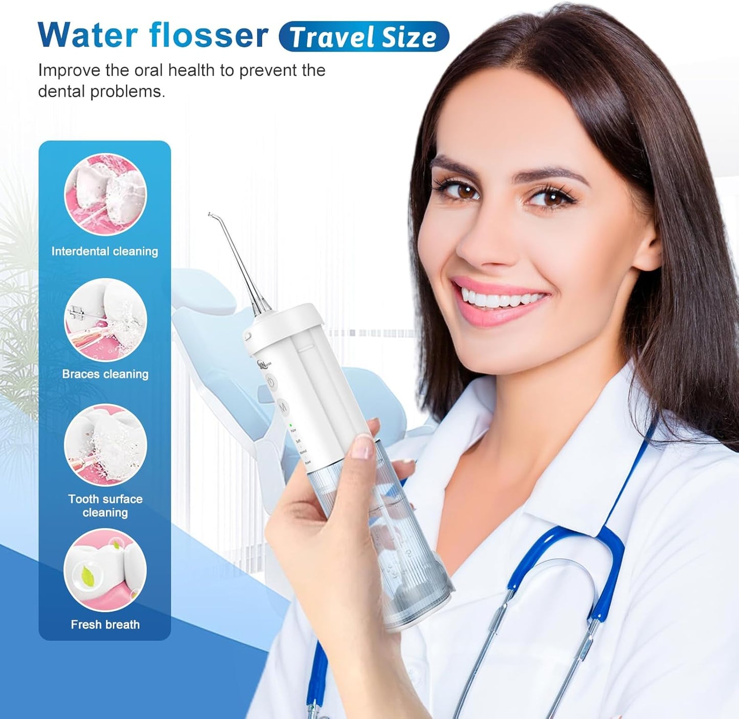 Mini Cordless Portable Water Flosser Oral Irrigator Water Teeth Cleaner Pick, Telescopic Water Tank, 4 Modes & IPX7 Waterproof, Home & Travel Water Flossers for Teeth, Braces Bridges Care.