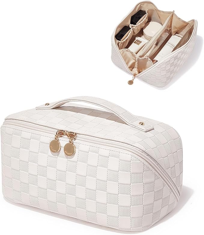 EACHY Travel Makeup Bag,Large Capacity Cosmetic Bags for Women,Waterproof Portable Pouch Open Flat Toiletry Bag Pattern Makeup Bag