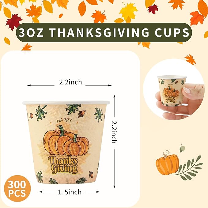 Tamone 300 Pack Thanksgiving Cups 3 oz Bathroom Cups, Small Paper Cups, Mouthwash Cups, Disposable Paper Cups,3oz Pumpkin Paper Cups for Party, Picnic, BBQ, Travel, Home and Event