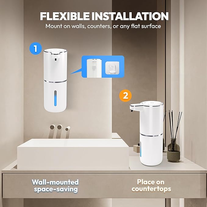 Automatic Foaming Soap Dispenser,Touchless Foam Soap Dispenser,12.8oz Rechargeabled Wall Mounted Smart for Bathroom and Kitchen Dish Soap,Easy for Toddlers(White)