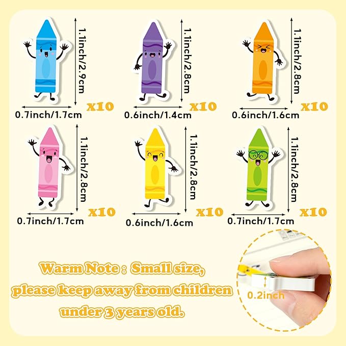 CJiangpo 60Pcs Crayon Mini Erasers for Kids Bulk, Colorful Cartoon Crayon Cute Pencil Rubber Eraser Birthday Party Favors Fillers Kids Back to School Classroom Rewards Student Homework Prizes Gifts