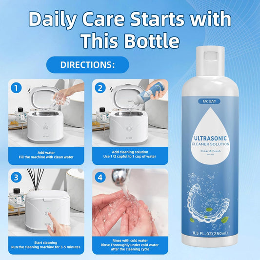 BCOM Ultrasonic Retainer Cleaner Solution, Jewelry Cleaner Solution Deep Clean for Retainer, Mouthguards, Night Guards, Aligners and Jewelry Ring, Odor Stain Remover for Cleaner 8.5 oz,2 Pack