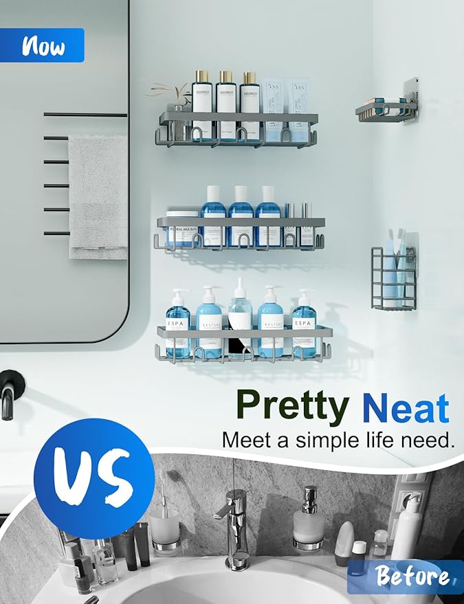 GVY Shower Caddy 5 Pack, Adhesive Shower Organizer Bathroom Shelves,Rustproof Bathroom Organizers and Storage for Home Decor, No Drilling Shower Shelves for Apartment Essentials