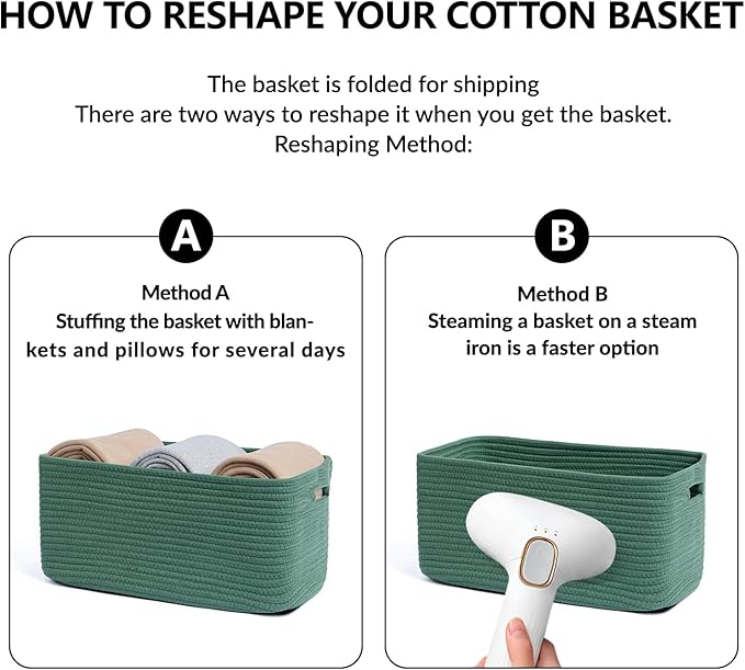 Large Storage Baskets for Shelves, Closet Organizers Bins for Clothes Blanket Towels, Baby Nursery, Toy Baskets Box, Woven Rope Baskets, 17 x 13 x 7.5”, 2 Packs Green