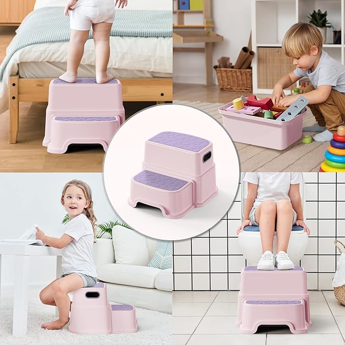 Toddler Step Stool for Kids - Non-Slip 2 Step Stool for Potty Training & Bathroom Sink, Dual Height 9.5", Sturdy Safety Nursery Stool for Kitchen & Toilet (Includes 2 Ducks)