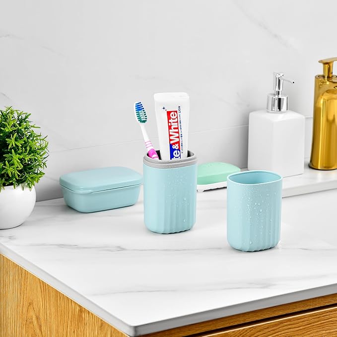 VITVITI Toothbrush Travel Case, Portable Travel Soap Container Leakproof Dish Tray, 7.88 inch Toothpaste Toothbrush Holders with Cover for Trip/Bathroom/Camping(Blue)