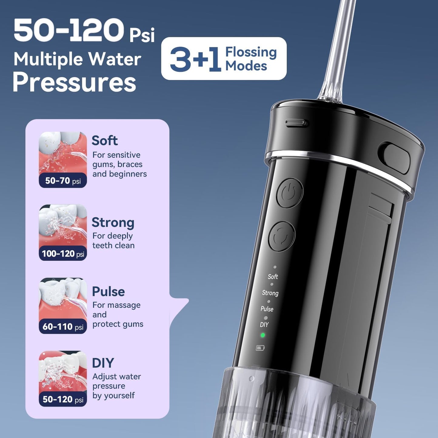 Portable Mini Water Dental Flosser for Teeth Cleaning Pick,Travel Oral Irrigator with Telescopic Water Tank,4 Modes and Waterproof Design - Perfect for Braces,Bridges,and Dental Care (Black)