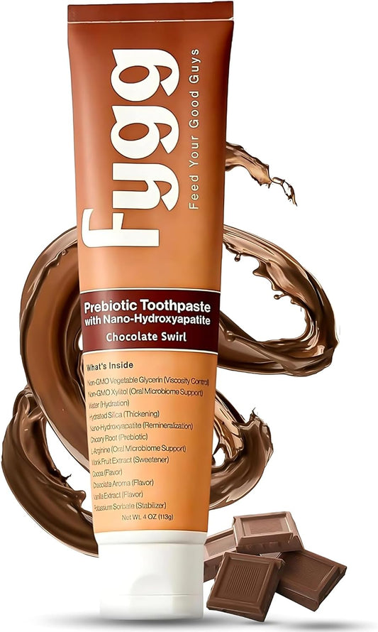Fygg Nano Hydroxyapatite Toothpaste with Prebiotics | Fluoride & SLS Free with Hydroxyapatite | Remineralizing nHA Tooth Paste for Sensitive Teeth | Chocolate Swirl, 4 Oz
