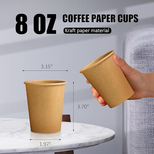 400 Pack 8 oz Paper Cups, Brown Kraft Disposable Paper Coffee Cups, Unbleached Paper Cups for Hot/Cold Beverage Party, Picnic, Travel, and Events.