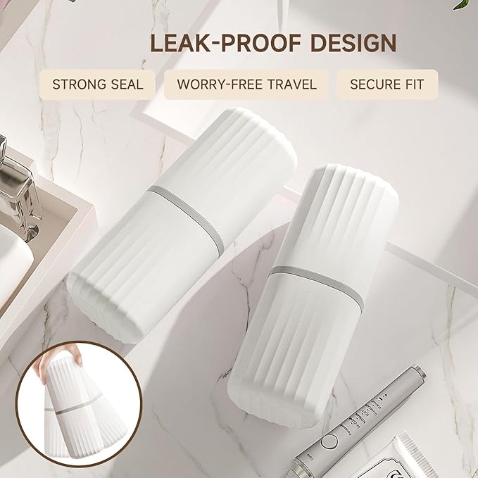 Toothbrush Travel Case, 2 in 1 Toothbrush Holder and Rinse Cup, Large Capacity Toothbrush Cup with Cover, Portable Travel Toothbrush Holder for Traveling, Camping, Trip - 1Pcs - White