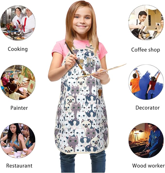 FreeNFond Kids Apron Adjustable Child Apron with 4 Pockets for Baking Painting