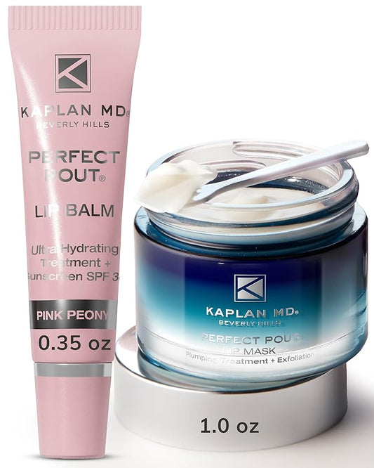 KAPLAN MD Perfect Pout Lip Mask & SPF 30 Lip Balm Duo – Hydrating Treatment with Hyaluronic Acid – Lip Mask (1 oz) + Pink Peony Balm (0.35 oz)