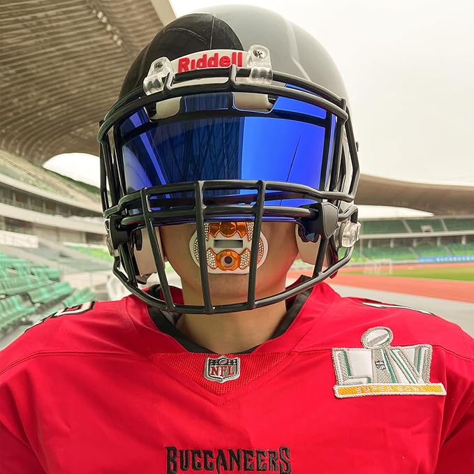 LeCool Football Mouth Guard with Connected Strap- 3D Beast Chrome Adult and Youth Mouth Guard-Mouth Piece for Sports for Maximum Air Flow and Teeth Protection