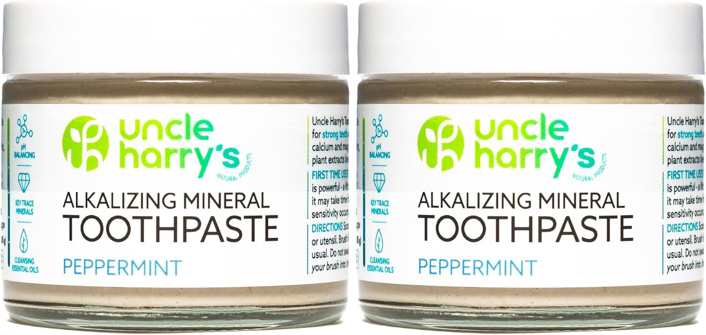 Uncle Harry's Peppermint Remineralizing Toothpaste | Natural Whitening Tooth Paste Freshens Breath & Promotes Enamel | Vegan Fluoride Free Toothpaste (2 Pack)