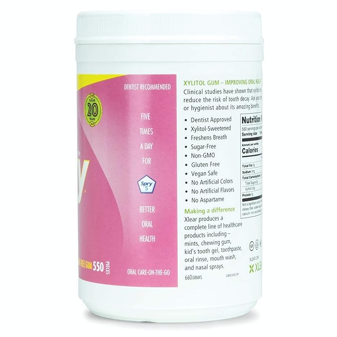 Spry Fresh Natural Xylitol Chewing Gum Dental Defense System - Aspartame-Free, Sugar-Free, Non-GMO, Gluten-Free (Bubble Gum, 550 Count - Pack of 1)