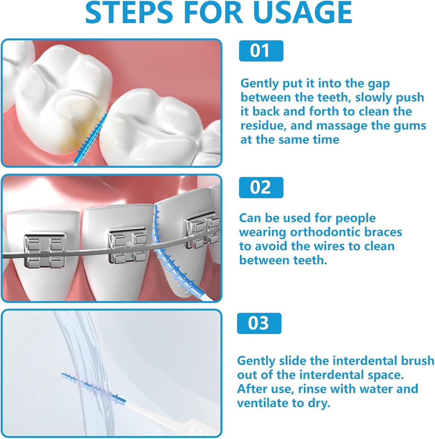 Dental Floss Picks Soft Silicone interdental Brush, Braces Brush, Floss Picks for Teeth, Disposable interdental Brush, Suitable for Cleaning Teeth Health (Blue, 160pcs)