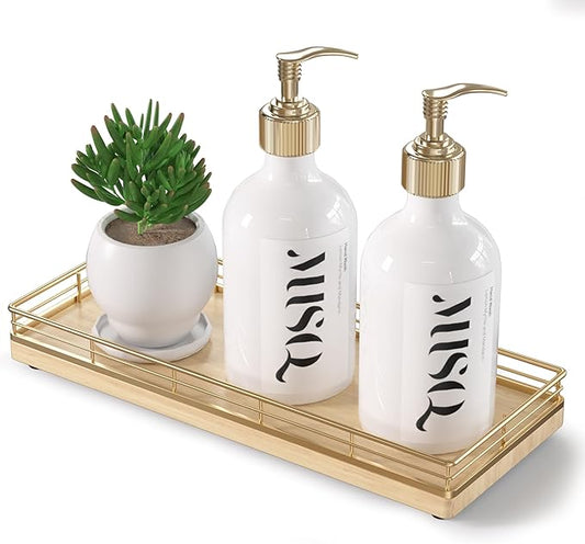 Wooden Decorative Tray, Oak 11.2" L Kitchen Countertop Soap Sponge Holder for Dresser Perfume Tray Jewelry Candle Nightstand Table Centerpieces for Dining Room Decor Natural