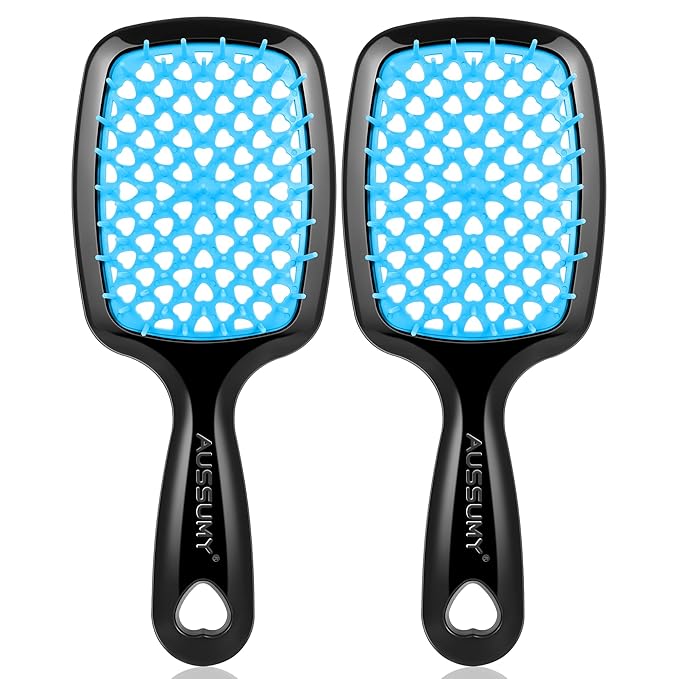 2 Pack Vented Detangling Hair Brush - Detangler Hairbrush with Soft Bristles for Effortless Tangle Free - Ideal for Wet Dry or Damaged Hair for Women Men Kids -Mixed Colors