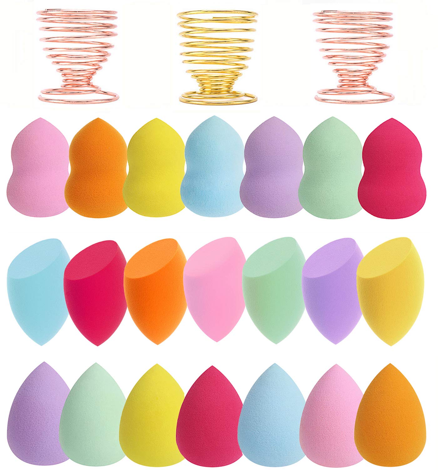 24pcs Makeup Sponge Blender Set - 21 Pcs Latex-Free Vegan Sponges with 3 Pcs Makeup Blender Holder, Beauty Cosmetic Foundation Blending Powder Puff for Liquid Powers BB Cream (Style 1)