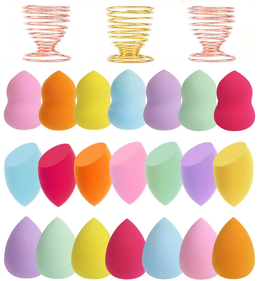 24pcs Makeup Sponge Blender Set - 21 Pcs Latex-Free Vegan Sponges with 3 Pcs Makeup Blender Holder, Beauty Cosmetic Foundation Blending Powder Puff for Liquid Powers BB Cream (Style 1)