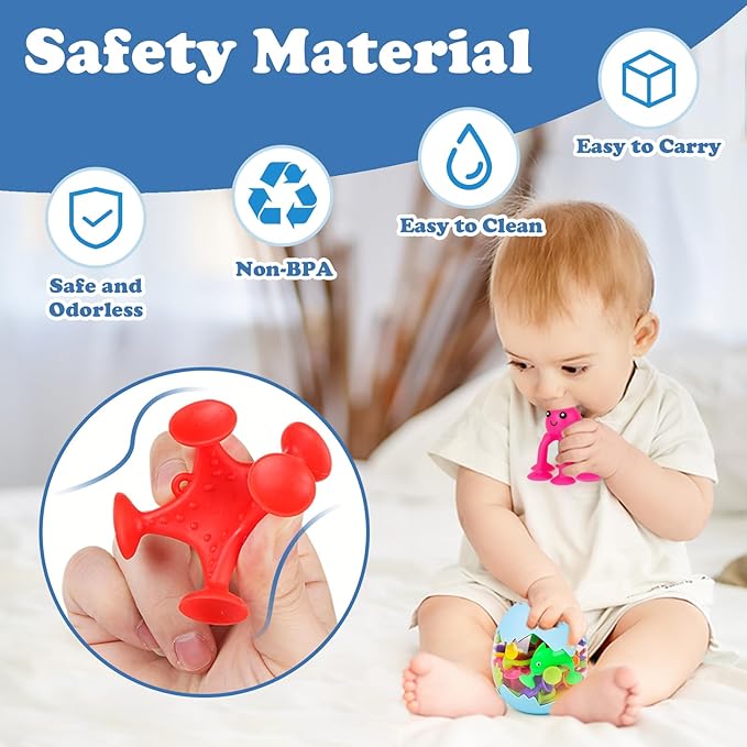 50 Pieces Suction Bath Toys for Kids Age 3+, Baby Silicone Ocean Animal Sucker Toys with Dinosaur Eggshell, Sensory Travel Window Toys for Toddlers, Stress Release Gifts for Boys Girls Ages 4-8