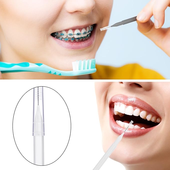 Patelai 100 Pieces Braces Brush for Cleaner Interdental Brush Toothpick Dental Tooth Flossing Head Oral Dental Hygiene Flosser Toothpick Cleaners Tooth Cleaning Tool(White, Grey,Ideal Size)