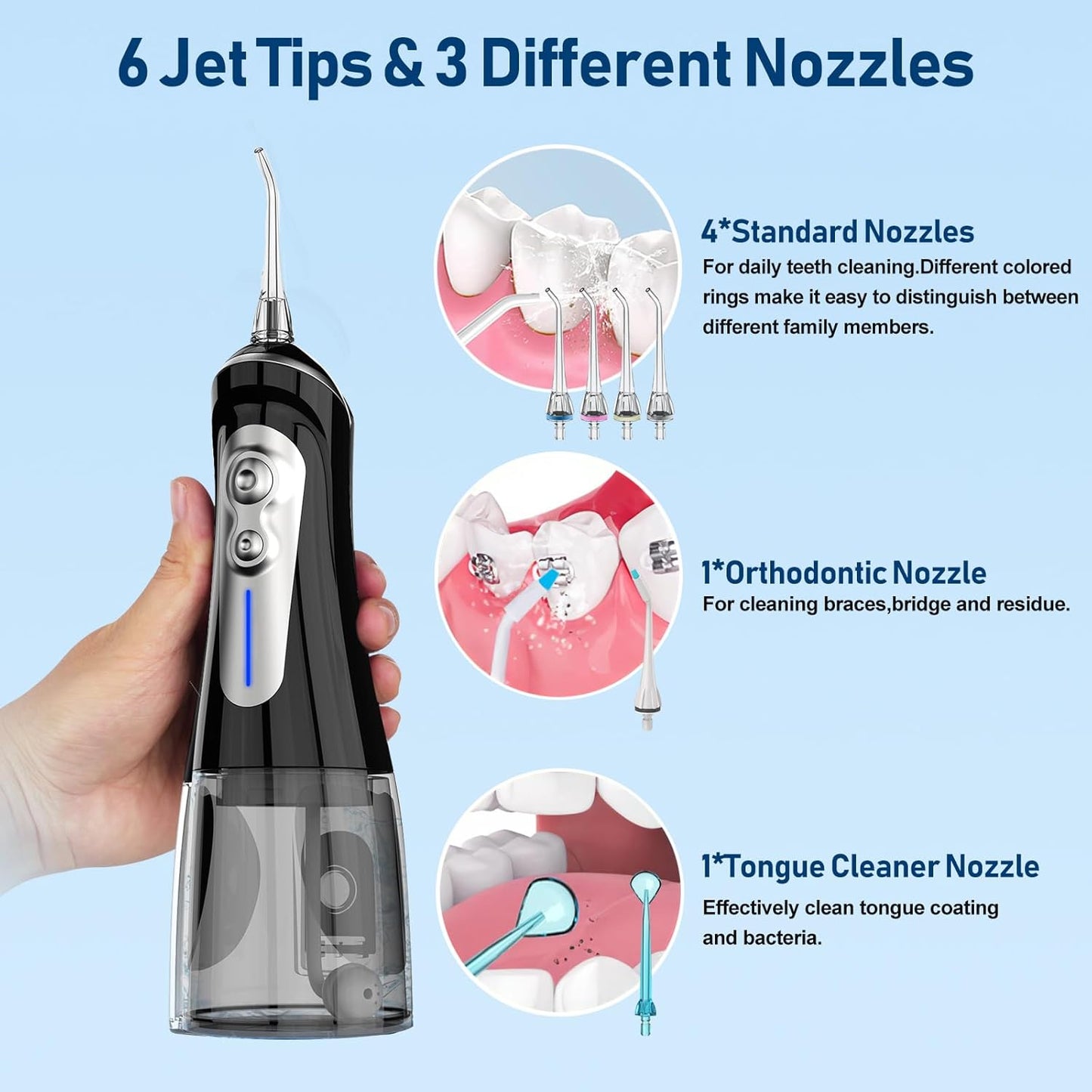 NBGRLVS Water Dental Flosser for Teeth Pick Cleaning Cordless - 6 Adjustable Modes,320ML Portable & Rechargeable IPX7 Waterproof Powerful Oral Irrigator, Cleaner Picks for Home Travel
