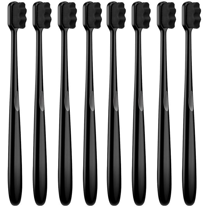 Patelai 8 Pcs Extra Soft Toothbrush Micro Nano with 20, 000 Ultra Soft Bamboo Charcoal Bristles for Adult, Sensitive Gum, Brace and Gum Recession(Black with Black Bristle)
