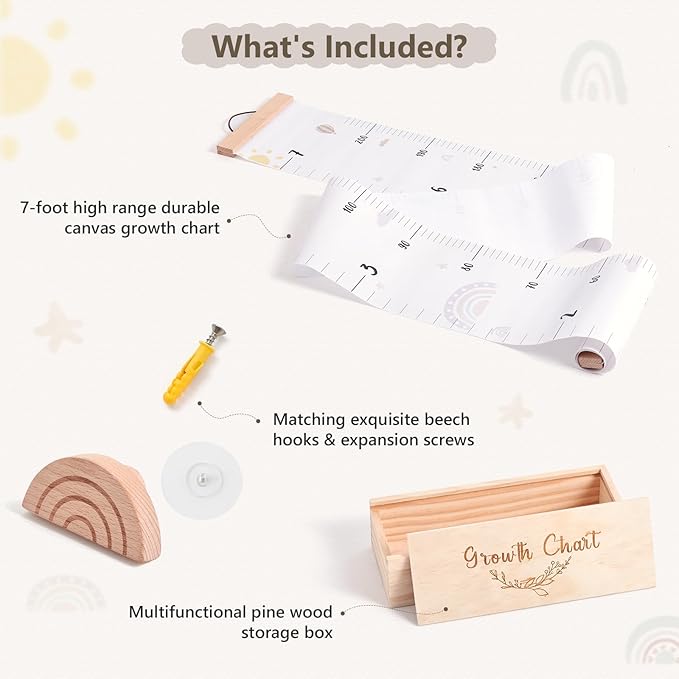 let's make Growth Chart for Wall 7 Ft Height Chart with Keepsake Box & Hook Waterproof Canvas Measure Wall Ruler Removable Neutral Nursery Wall Decor for Baby Kids Toddlers