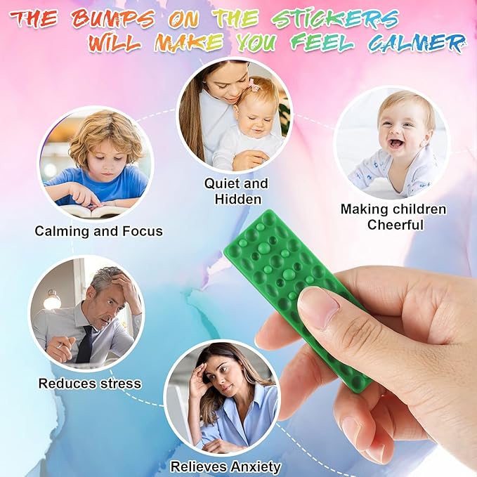 Ireer 6 Pcs Set of Silicone Sensory Strip Gifts for Christmas Stocking Stuffers Adhesives Anxiety Stickers Mental Health Stickers Fidget Textured Toys Calm Items Anxiety Relief for Adult Desk Office