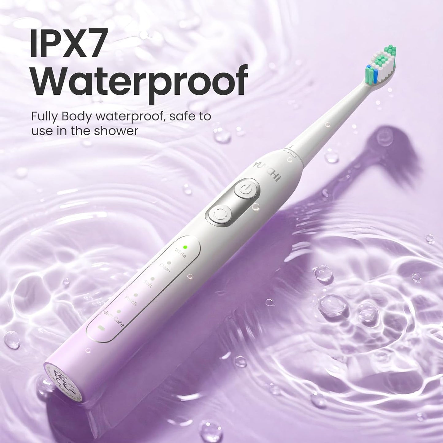 YUNCHI Electric Toothbrush for Adults and Kids, Travel Electric Toothbrush & Case, Sonic Rechargeable Toothbrushes, 90 Days, 8 Brush Heads, 2 Min Timer, IPX7 Waterproof, 5 Modes, Purple White Gradient