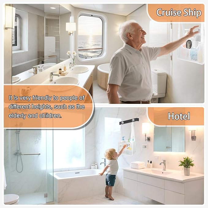 PVC Mesh Hanging Shower Caddy Organizer with 2pc Magnetic Hooks, Portable Adjustable Travel Bathroom Bag with Pockets for RV, Camping, Cruise, Dorm, Gym, White, 12“x5 x7（LxWxH）