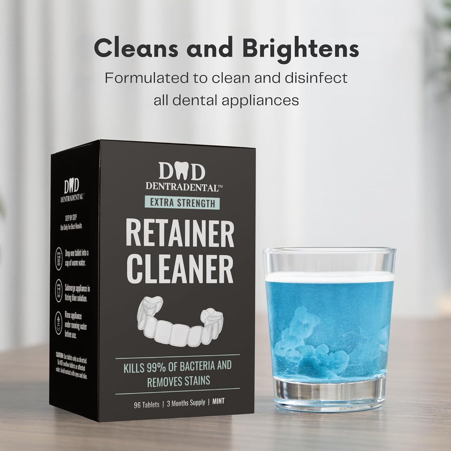 96 Count Retainer Cleaner Tablets for Aligner, Mouth Guard, Night Guard and More. Cleaning Tablets for Ultrasonic Cleaners - Fresh in 3 Minutes - 3 Month Supply - Mint