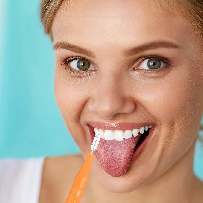 BBTO 100 Pcs Braces Dental Brush Flosser for Cleaner Interdental Brush Toothpick Tooth Flossing Head Oral Dental Toothpick Cleaners Cleaning Tool(Orange and Blue)