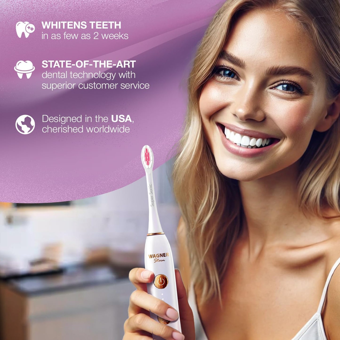 Wagner Stern WT8900 Series Electric Toothbrush – Whitening & Pressure Sensor, 5 Modes, 3 Intensities, 8 Soft Brush Heads, Rechargeable, Travel Case Included