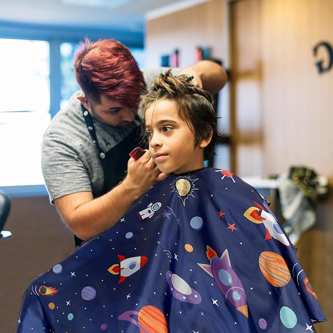 FEBSNOW Kids Hair Cutting Cape, Professional Kids Barber Cape Cartoon Pattern Apron with Adjustable Closure for Children Salon Barber Supplies