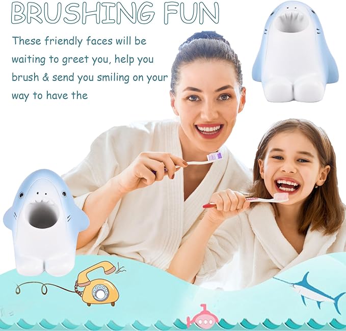 Cute Animal Toothbrush Holder - Shark Pen Pencil Holder,Mini Resin Freestanding Storage Base for Box Pen Brush Toothpick Desktop Storage Container, Washroom Office Organizer Accessories (Shark)