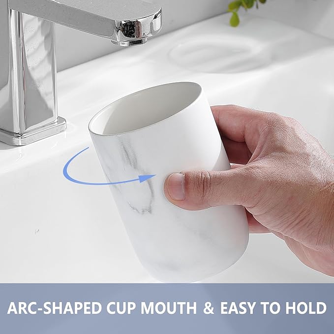 Marble Toothbrush Holders - 2 Ceramic Toothbrush Holders for Bathrooms Toothbrush Toothpaste Holders Set, White Bathroom Tumbler Cups Reusable Toothbrush Mouthwash Cup, Bathroom Counter Organizer.