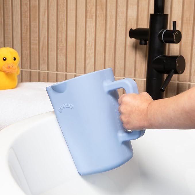 Baby Bath Cup with Suctions - BPA Free, 100% Food Grade Silicone Rinse Cup, Clutter-Free Tub Area, Kids Learning Tool, Sticks to Tiles, Drains Water Upside Down- patent pending