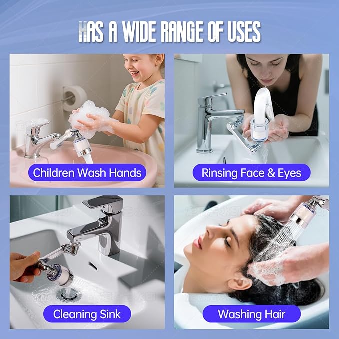 1440° Sink Faucet Aerator Extension Swivel Faucet Extender for Toddlers, 2 Sprayer Modes Bathroom Kitchen Head Replacement Smart Tap Attachment with Filter for Face Washing