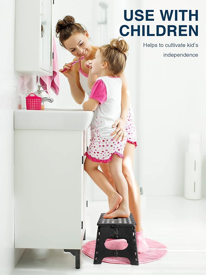 Dyforce Folding Step Stool 11", Durable Kids Step Stool, Heavy Duty Step Stools for Adults, Compact Foot Stools, Light-Weight Toddler Step Stools for Kitchen, Bathroom, Holds Up to 300 lbs (Black)