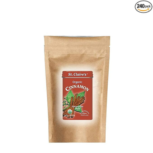 St. Claire's Organic Herbal Pastilles, (Cinnamon, 8 Ounce Refill Bag, over 240 pieces) | Gluten-Free, Vegan, GMO-Free, Plant-based, Allergen-Free | Made in our Allergen-Free facility