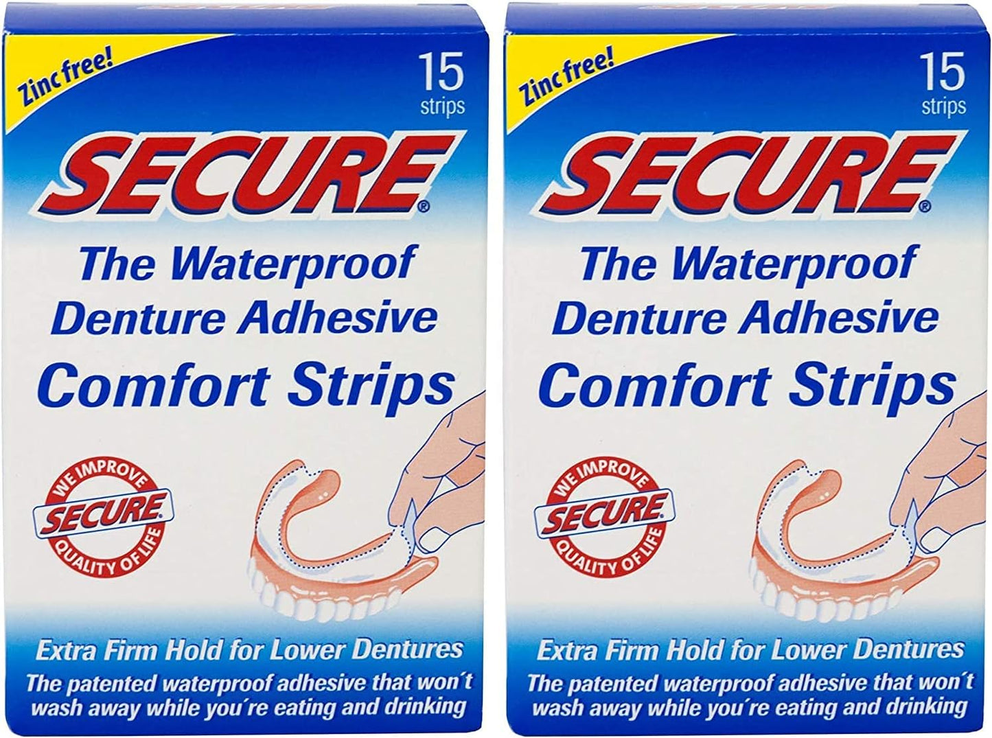 Secure Denture Adhesive Strips – Zinc Free – Waterproof – Comfortable Cushion Fit for Lowers – Extra Firm All-Day-Hold – No Mess – Clean Ingredients - 30 Strips (2 Pack)