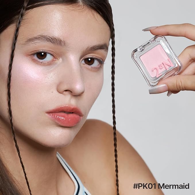 2aN Pure Glash Highlighter – Glass-Like Sheen Powder Highlighter for a Natural, Radiant Glow | Buildable, Long-Lasting, Lightweight Formula (MERMAID, 0.8oz)