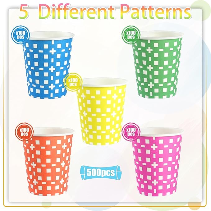 500 Pack 5oz Paper Cups, Multicolor Small Disposable Bathroom Mouthwash Cups for Christmas Party, Picnic, Travel and Event, BBQ, 5 Colors
