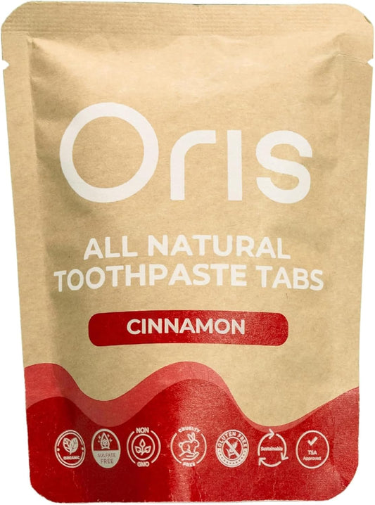 Oris Natural Toothpaste Tablets hydroxyapatite - Fluoride-Free Chewable Toothpaste Tablets for Enamel Repair, Travel-Friendly & Eco-Friendly tabs - 62ct (Cinnamon)