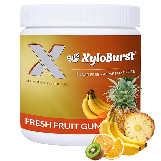 XyloBurst Gum | Xylitol Chewing Gum | Sugar Free, Gluten Free, Keto Friendly | Aspartame Free Gum For Oral Health | Fruit | 100-Count Jar
