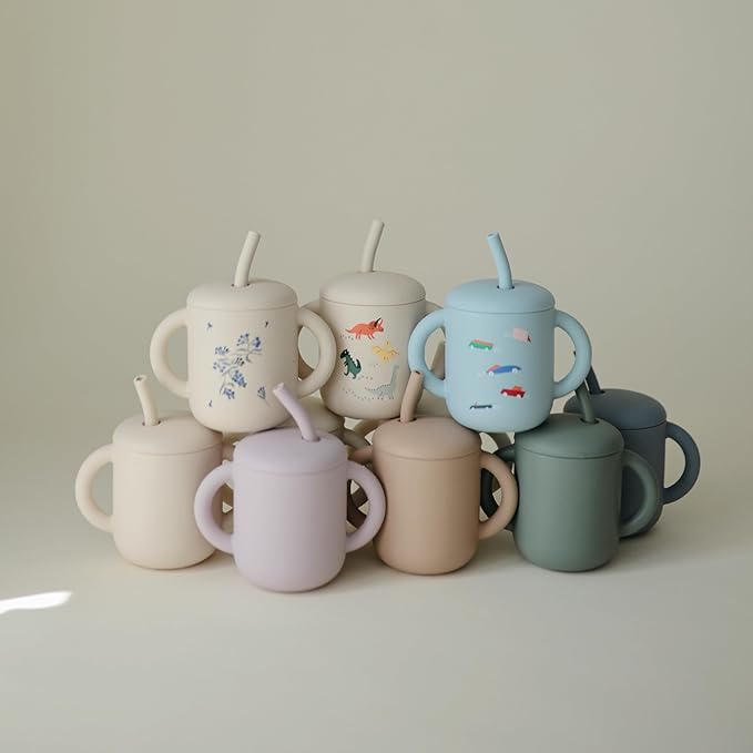 mushie 100% Silicone Training Cup & Straw for Toddlers | 6 Months+ (Dried Thyme)